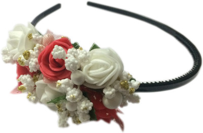 

Loops n knots Floral Red & white Hair Band(Red, Black, White)