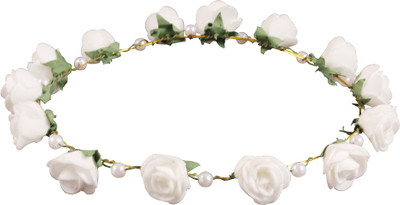 

Style Tweak White Floral and Pearl Tiara Princess Crown Head Band(White)