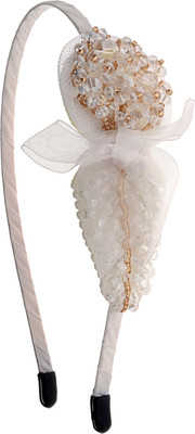 

The Ethnic Wears Metal Alloy, Silk Covered, Beeds, Crystal & CZ Stones, etc. Hair Band(White)