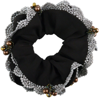Sarah Lace Trimming Beaded Rubber Band(Black)