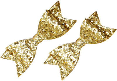 

Dchica Two cute glittery bow Hair Clip(Gold)