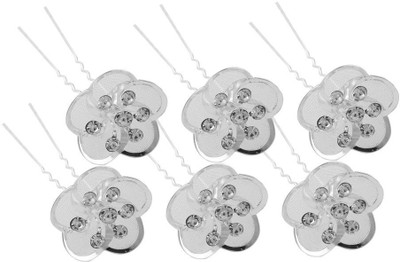 

One Personal Care Rich and Royale Diamond Studded Silver Plated Flowery Juda U Fashioner Hair Pin, Hair Accessory Set, Back Pin(Silver)