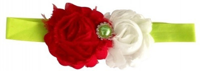 

NeedyBee Baby with Georgette Flowers Embellishment Head Band(Red, Green, White)