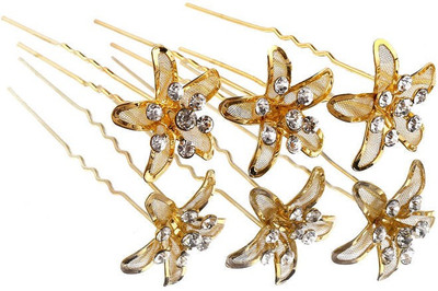 

One Personal Care Rich and Royale Diamond Studded Gold Plated Star Fish Juda U Fashioner Hair Pin, Hair Accessory Set, Back Pin(Gold)