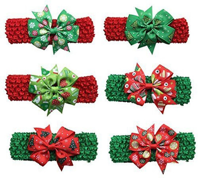 

Efivs Arts Efivs Arts 6Pcs Merry Christmas Baby Girl's Elastic Headbands Knitting Bow Princess Hairband Red Green Head Band(Multicolor)