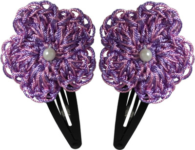 

Threads N Ribbons Pink and Purple Crochet Tic Tac Clip, Hair Clip(Pink)
