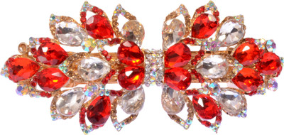

Mansiyaorange party Wedding casual wear fancy Golden pin accessories Hair Clip(Red)