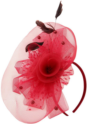 

Sanjog Retro Feather Mesh Net Flower Hat Fascinators Hairband/Headband Hair Clip(Red)
