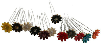 

One Personal Care Rich and Royale Diamond Studded Colorful Petals Juda U Fashioner Hair Pin, Hair Accessory Set, Back Pin(Multicolor)