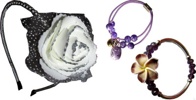 

GD Floral Hairband, Bracelet, Rubber Band Hair Accessory Set(White, Brown, Purple)