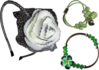 

Juhi Floral Band,Rubber Band,Bracelet Hair Accessory Set(White, Green)