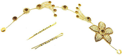 

AccessHer Stone Studded wedding and Party Fancy Premium Quality Tiara With Pin Hair Accessories For Women&Girls Head Band(Gold)