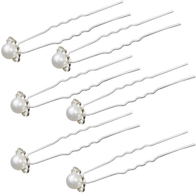 

Style Tweak Pearl and Stones Flower - Set of 6 Hair Pin(Gold, Silver)
