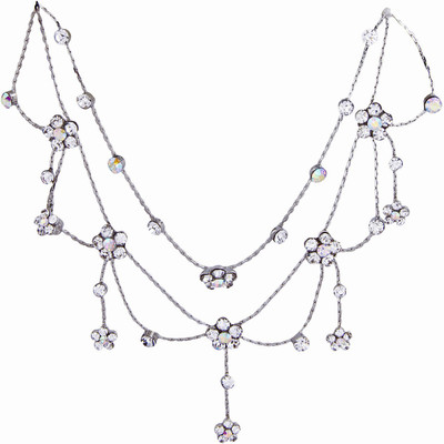 

Pink Rose Floral Charm Bridal Hair Chain(White)