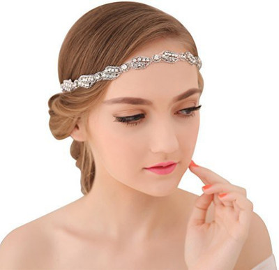 

BlueTop Handmade Elegant Crystal Rhinestone Jewelry Beads Pearl with Satin Ribbon Tie Wedding Bridal Party Proms Birthday Christmas Valentines Gift White Headband Hiarband Headwrap Hair Band Accessory Head Band(Blue)