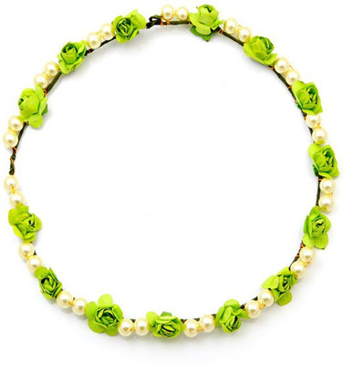 

Sanjog Paper Flower & Pearl Crown/Tiara For Wedding/Party Head Band(Green)