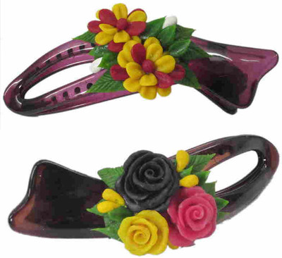 

Advanc Hotline Porcelain clay work fancy banana clip (Combo of 2) Hair Clip(Multicolor)