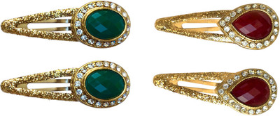 

B-Fashionable Combo of Glittering Snap Tic Tac Clip(Green, Red)