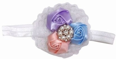 Pinkblueindia Cute Baby Three Flowers with Pearl Embellished Head Band(White)