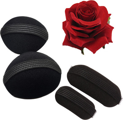 

Style Tweak Puff Bumpits, Clip Bumpits and Red Rose Flower Clip Hair Accessory Set(Red, Black)