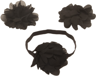

NeedyBee Toddlers Toe Blooms Barefoot Sandals and Headband Combo Hair Accessory Set(Black)