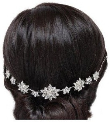 

One Personal Care Princess Delicate Diamond Studded Flower Charm Designer Party Wear Hair Accessory Set, Hair Chain(Silver)