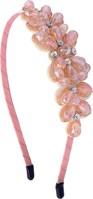 

The Ethnic Wears Metal Alloy, Silk Covered, Beeds, Crystal & CZ Stones, etc. Hair Band(Pink)