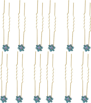 

Chooz Designer Studio Firozi Flower (Pack of 12) Hair Clip, Hair Chain, Bun Clip, Back Pin, Hair Accessory Set(Blue)