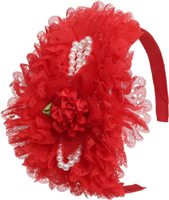 

One Personal Care Princess Flower Charm Pearl Studded Netted Designer Part Wear Hair Accessory Set, Hair Band(Red)