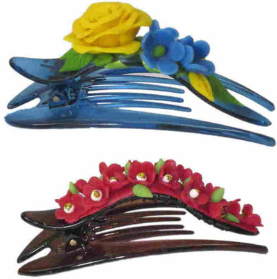 

Advanc Hotline Porcelain clay work fancy banana clip (Combo of 2) Hair Clip(Multicolor)