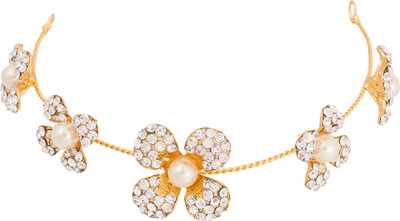 

Pankh Pankh Diamond Studded Floral Tiara Head Band(Gold)