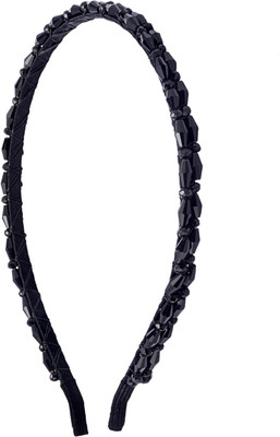 

The Ethnic Wears Metal Alloy, Silk Covered, Beeds, Crystal & CZ Stones, etc. Hair Band(Black)