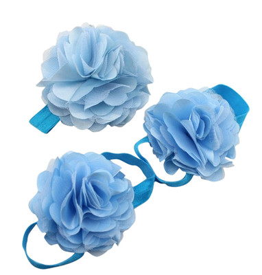 

AkinosKIDS Rosset Newborn Girl Barefoot Kids Sandal Shoe set Hair Accessory Set(Blue)