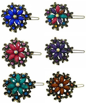 

Bella Fashion Jewelry 6-Pack - 6 Crystal Medallion Barrettes LPW86250-1-6 Hair Claw(Multicolor)