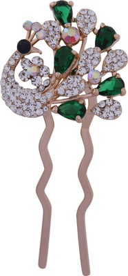

Pink Rose Bridal Mayur Charm Hair Pin(Green, White)