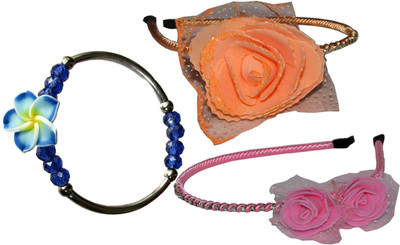 

GD Pink & Orange Hairband with Bracelet Hair Accessory Set(Multicolor)