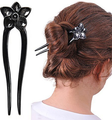

Marycrafts Flower Rose Buffalo Horn Hair Fork, Hairfork, Hair Pin, Hairpin, Hair Accessories, Handmade 5.59" Hair Pin(Black)