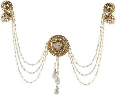 

9blings Bridal Style Revers Ad Pearl Copper Bun Pin Earrings Hair Accessories Hair Accessory Set(Gold)