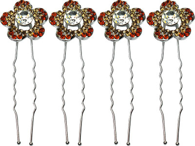 

Glitters Online Golden Colour American Diamond- 4 Pcs. Hair Clip(Gold)