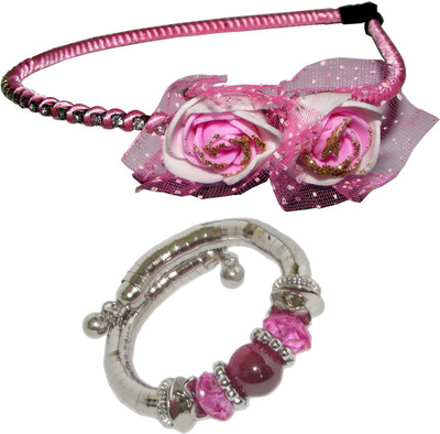 

GD Pink Floral Hairband with Bracelet Hair Accessory Set(Pink)