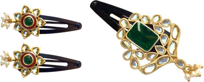 

B-Fashionable Combo of Kundan Tic Tac Clip(Red, Green, Gold)