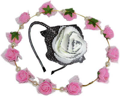 

GD Pink Tiara with White Floral Hair Accessory Set(Multicolor)