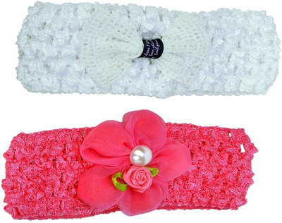 Sagunya Soft Elastic Hair Band(White, Pink)