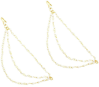 Mehrunnisa Triple Layer Gold Tone Pearls Hair Chain(Gold)