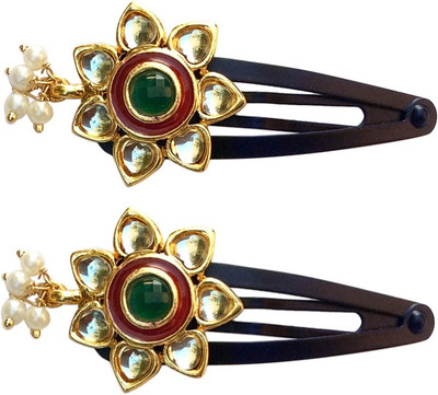 

B-Fashionable Kundan Flower Tic Tac Clip(Green, Red, Gold)