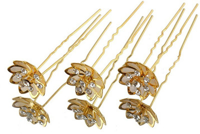 

One Personal Care Rich and Royale Diamond Studded Gold Plated Flowery Juda U Fashioner Hair Pin, Hair Accessory Set, Back Pin(Gold)
