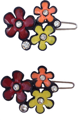 

B-Fashionable Three Flower Multi Colour Wire Clasp Hair Pin(Multicolor)