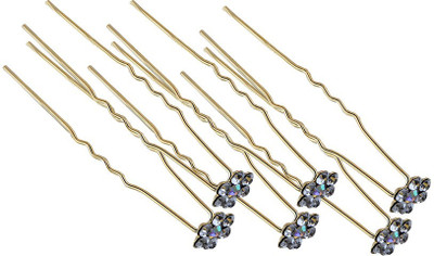 

One Personal Care Rich and Royale Diamond Studded Gold Plated Flowery Juda U Fashioner Hair Pin, Hair Accessory Set, Back Pin(Gold)