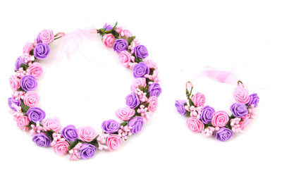 

Sanjog Fashion Flower Crown And Hand Tiara/Puff Wrap For Wedding Prom Beach Head Band(Purple, Pink)
