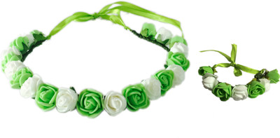

Loops n knots White & Green Floral Head Band(Multicolor)